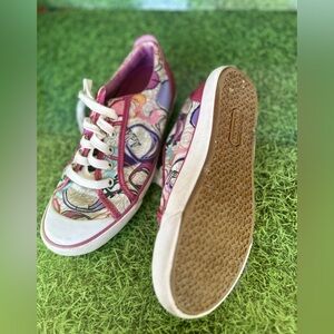 Coach Barrett Womens Size 7.5 B White Graphic Textile Casual Sneakers Shoes